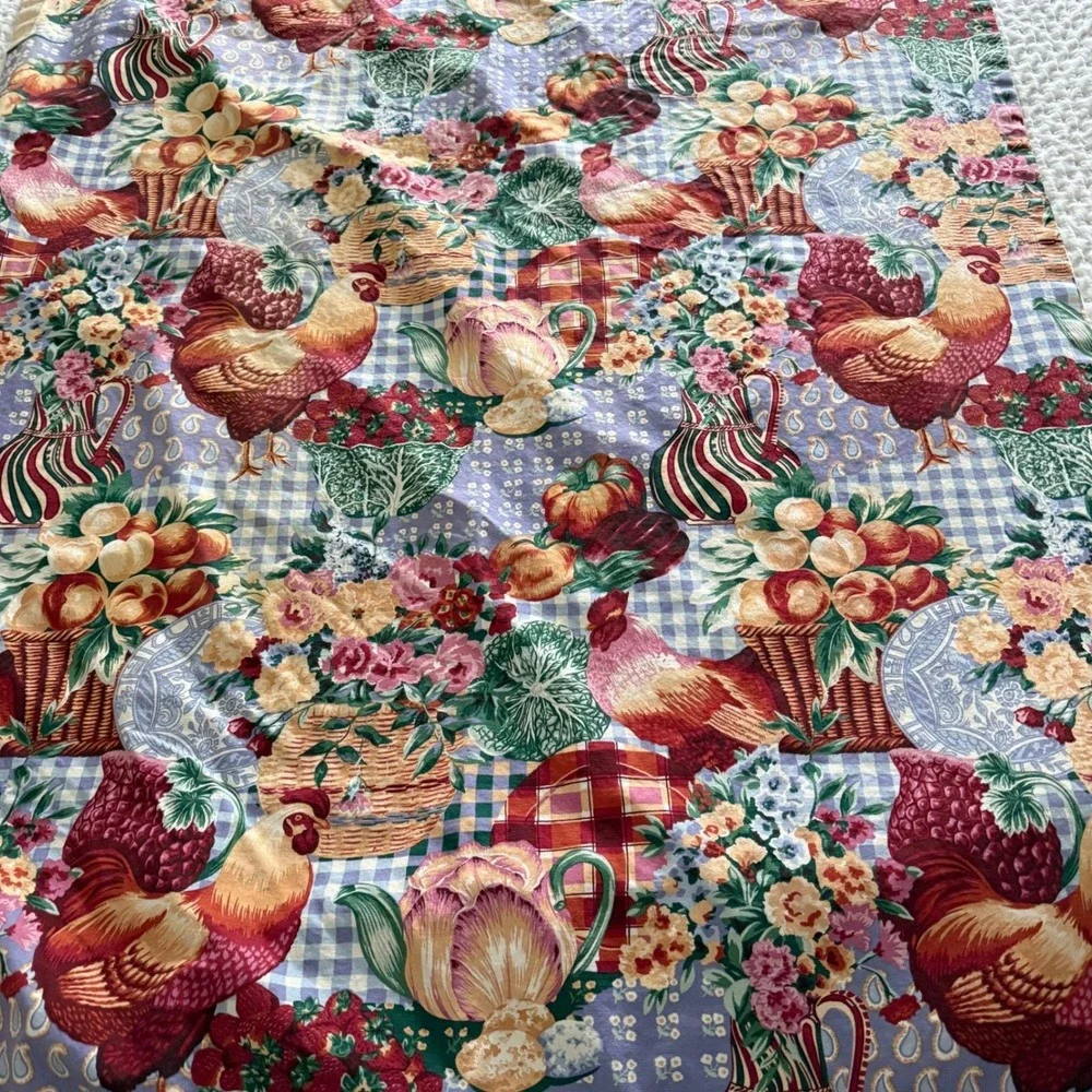 Vtg Rooster Farmhouse Tablecloth cotton Set‎ 50x64 Country Cottagecore set of 2